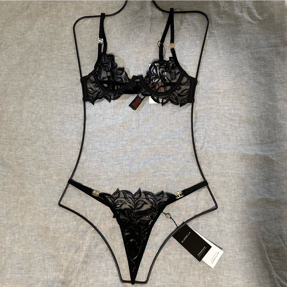 NWT Bluebella Isadora Black Bra and Thong set 30B xs